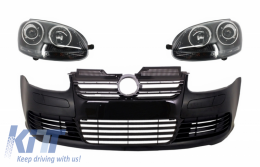 Front Bumper with Headlights suitable for VW Golf V 5 (2003-2007) Jetta (2005-2010) GTI R32 Look Black Edition - COFBVWG5R32BHLB