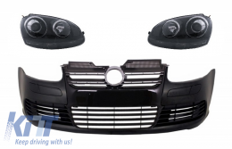 Front Bumper with Headlights suitable for VW Golf V 5 (2003-2007) Jetta (2005-2010) GTI R32 Look Black Edition - COFBVWG5R32BHLB