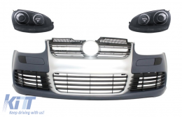 image-34-Front Bumper with Headlights suitable for VW Golf V 5 (2003-2007) Jetta (2005-2010) R32 Look Brushed Aluminium Look Grille