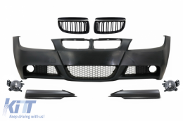 Front Bumper with Kidney Grilles and Spoiler Lip suitable for BMW 3 Series E90 E91 Sedan Touring (2004-2008) M-Technik Design - COFBBME90MTWOPSLF