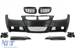 Front Bumper with Kidney Grilles and Spoiler Lip suitable for BMW 3 Series E90 E91 Sedan Touring (2004-2008) M-Technik Design - COFBBME90MTWOPSLFS