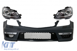Front Bumper with LED DRL Headlights suitable for Mercedes C-Class W204 (2012-2014) C63 Facelift Bi-Xenon Design - COFBMBW204AMGFHLFX