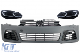 Front Bumper with LED Headlights Flowing Dynamic Sequential Turning Lights suitable for VW Golf VI 6 MK6 (2008-2013) R20 Design With PDC