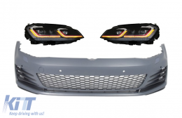 Front Bumper with LED Headlights Sequential Dynamic Turning Lights Red suitable for VW Golf VII 7 5G (2013-2017) Facelift G7.5 GTI Look - COFBVWG7GTIHLFR