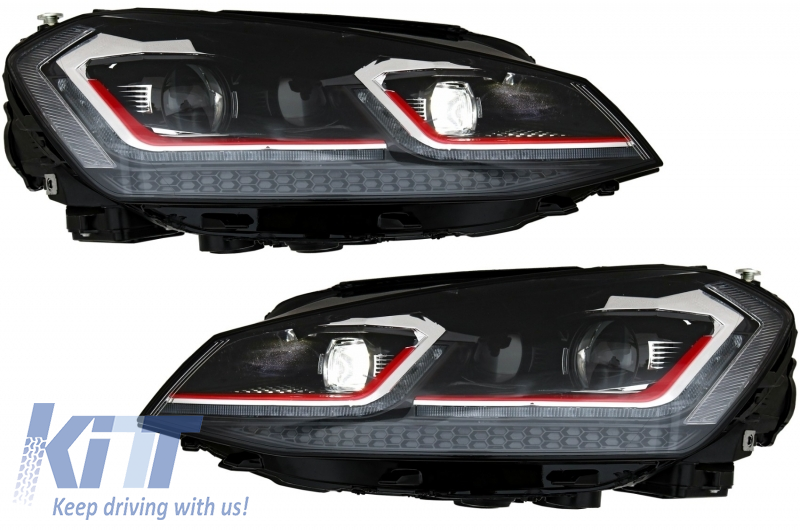 Front Bumper with LED Headlights Sequential Dynamic Turning Lights Red