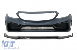 Front Bumper with Real Carbon Lip suitable for Mercedes C-Class W205 S205 A205 C205 (2014-2019) Limousine T-Model Coupe Cabriolet - COFBMBW205CRLFBL