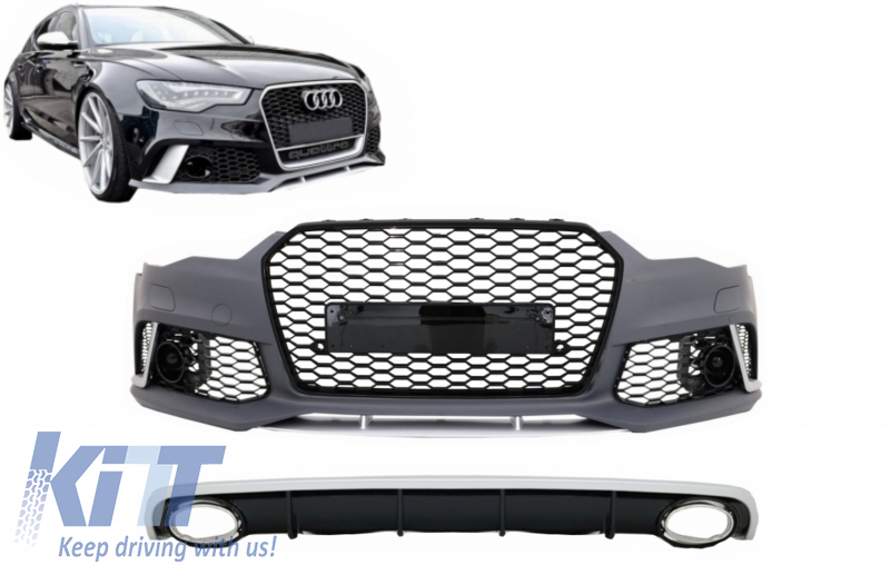 Front Bumper with Rear Bumper Diffuser with Exhaust Tips suitable for Audi  A6 C7 4G Facelift (2011-2014) RS6 Design 