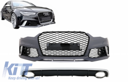 Front Bumper with Rear Bumper Diffuser with Exhaust Tips suitable for Audi A6 C7 4G Facelift (2011-2014) RS6 Design - COFBAUA64GRSWOGRD