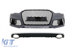 Front Bumper with Rear Bumper Diffuser with Exhaust Tips suitable for Audi A6 C7 4G Facelift (2011-2014) RS6 Design - COFBAUA64GRSWOGRD