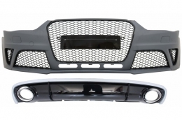 Front Bumper with Rear Bumper Valance Diffuser & Exhaust Tips suitable for Audi A4 B8 Facelift (2012-2015) Limousine Avant RS4 Design