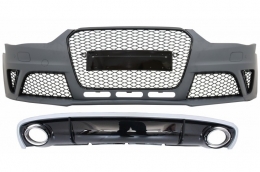 Front Bumper with Rear Bumper Valance Diffuser & Exhaust Tips suitable for Audi A4 B8 Facelift (2012-2015) Limousine Avant RS4 Design