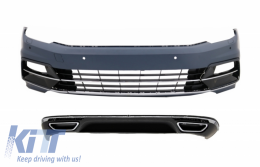 Front Bumper with Rear Bumper Valance Diffuser Twin Exhaust suitable for VW Passat B8 3G (2015-2018) R-Line Design - COFBVWPA3GRLRD