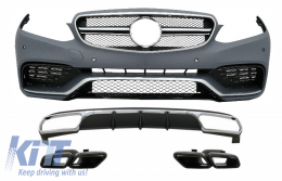 Front Bumper with Rear Diffuser and Exhaust Muffler Tips Black suitable for Mercedes E-Class W212 Facelift (2013-2016) only Standard Bumper - COCBMBW212AMGNB