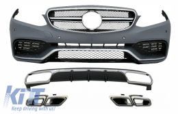 Front Bumper with Rear Diffuser and Exhaust Muffler Tips Chrome suitable for Mercedes E-Class W212 Facelift (2013-2016) only Standard Bumper - COCBMBW212AMGN63WOL