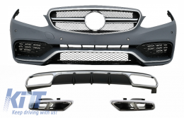 Front Bumper with Rear Diffuser and Exhaust Muffler Tips Chrome suitable for Mercedes E-Class W212 Facelift (2013-2016) E65 Design only Standard Bumper - COCBMBW212AMGN65WOL