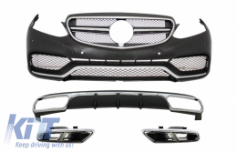 Front Bumper with Rear Diffuser and Exhaust Muffler Tips Chrome suitable for Mercedes E-Class W212 Facelift (2013-2016) E65 Design only Standard Bumper