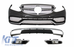 image-5-Front Bumper with Rear Diffuser and Exhaust Muffler Tips Chrome suitable for Mercedes E-Class W212 Facelift (2013-2016) E65 Design only Standard Bumper