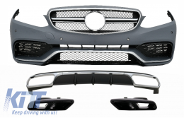 Front Bumper with Rear Diffuser and Exhaust Muffler Tips Black suitable for Mercedes E-Class W212 Facelift (2013-2016) E65 Design only Standard Bumper - COCBMBW212AMGN65B