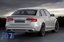 Front Bumper with Rear Diffuser and Exhaust Muffler Tips suitable for Audi A4 B8 Sedan Facelift (2012-2015) RS4 Design-image-6058250