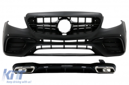 Front Bumper with Rear Diffuser and Exhaust Muffler Tips suitable for Mercedes E-Class W213 (2016-up) E63 Design Black Edition - COCBMBW213AMGE63S
