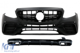 Front Bumper with Rear Diffuser and Exhaust Muffler Tips suitable for Mercedes E-Class W213 (2016-up) E63s Design All Black - COCBMBW213AMGE63SB