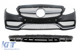 image-59-Front Bumper with Rear Diffuser and Silver Tips suitable for Mercedes C-Class W205 S205 (2014-2020) Only for AMG Sport Line