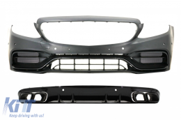 Front Bumper with Rear Diffuser suitable for Mercedes C-Class A205 Cabriolet C205 Coupe (2014-2019) C63 Design Black - COFBMBW205FAMGBWOGRDB