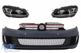 Front Bumper with RHD Headlights LED DRL Flowing Turning Light Chrome suitable for VW Golf VI 6 (2008-2013) GTI U Design