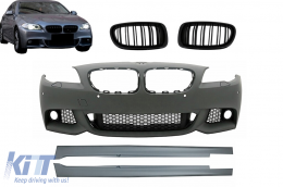 Front Bumper with Side Skirts and Central Grilles Kidney suitable for BMW 5 Series F10 F11 Non LCI (07.2010-2013) Sedan Touring M-Technik Design - COFBBMF10MTPDCTWSSFG