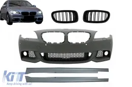 image-45-Front Bumper with Side Skirts and Central Grilles Kidney suitable for BMW 5 Series F10 F11 Non LCI (07.2010-2013) Sedan Touring M-Technik Design