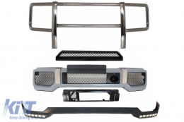 Front Bumper with Spoiler LED DRL Upper Spoiler Lip and BullBar suitable for Mercedes G-Class W463 (1989-2017) G65 Design