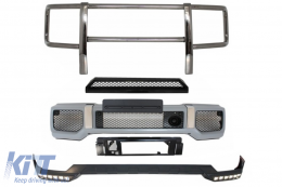 image-37-Front Bumper with Spoiler LED DRL Upper Spoiler Lip and BullBar suitable for Mercedes G-Class W463 (1989-2017) G65 Design