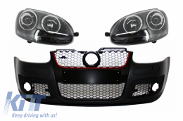 Front Bumper with Xenon Look Headlights Black suitable for VW Golf 5 V Mk5 (2003-2007) Jetta (2005-2010) GTI Design - COFBVWG5GTIWFB