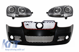 Front Bumper with Xenon Look Headlights RHD suitable for VW Golf 5 V Mk5 (2003-2007) Jetta (2005-2010) GTI Design - COFBVWG5GTIWFCRHD