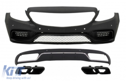 Front Bumper without central grille and Diffuser with Muffler Tips Black suitable for Mercedes C-Class W205 S205 (2014-2018) C63 Design - COCBMBW205CFBWOGB