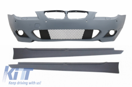 Front Bumper without Fog Lights suitable for BMW 5 Series LCI E60 E61 (2007-2010) with Side Skirts M-Technik Design - COFBBME60MTP18WFSS