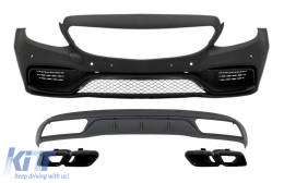 Front Bumper without grile & Diffuser with Muffler Tips Black suitable for Mercedes C-Class W205 S205 (2014-2018) C63 Design - COCBMBW205NBFBWOG