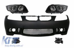 image-36-Front Bumper without PDC with Fog Light Projectors and Headlights Black suitable for BMW 3 series E90 E91 Non-LCI (2005-2008) Sedan Touring M3 Design