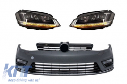 image-51-Front Bumper  suitable for VW Golf VII 7 2013-2017 Rline Look with Headlights 3D LED DRL Turning Lights Silver