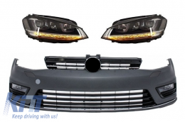image-76-Front Bumper  suitable for VW Golf VII 7 2013-2017 Rline Look with Headlights 3D LED DRL Turning Lights Silver