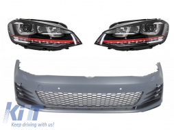 Front Bumper  suitable for VW Golf VII Golf 7 2013-up GTI Look with Headlights 3D RED LED DRL Turn Light - COFBVWG7GTIHL