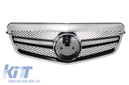 Front Central Grille suitable for MERCEDES E Class W212 S212 (2009-2013) Facelift Single Stripe Design Silver Aluminum