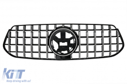 Front Central Grille suitable for Mercedes GLE SUV W167 V167 GLE Coupe C167 Sport Package (2019-Up) GTR Panamericana Design Glossy Black and Chrome