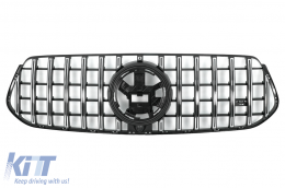 Front Central Grille suitable for Mercedes GLE SUV W167 V167 GLE Coupe C167 Sport Package (2019-Up) GTR Panamericana Design Glossy Black and Chrome - FGMBGLEV167GTR