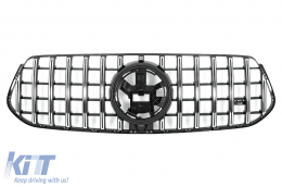Front Central Grille suitable for Mercedes GLE SUV W167 V167 GLE Coupe C167 Sport Package (2019-Up) GTR Panamericana Design Glossy Black and Chrome