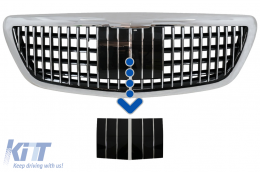 image-5-Front Grille Distronic Cover suitable for Mercedes S-Class W222 X222 (2014-2020) Vertical Design Chrome