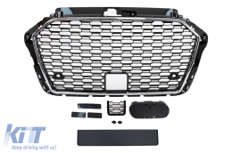 Front Grille suitable for Audi A3 8V Facelift (2017-2019) RS3 Design Black Chrome - FGAUA38VFRSCD