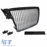 Front Grille suitable for Audi A4 B8 08-11 RS4 Look Honeycomb Glossy Black 1 Pc-image-6329178
