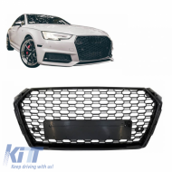 Front Grille suitable for Audi A4 B9 16-19 RS4 Look Honeycomb Glossy Black 1 Pc