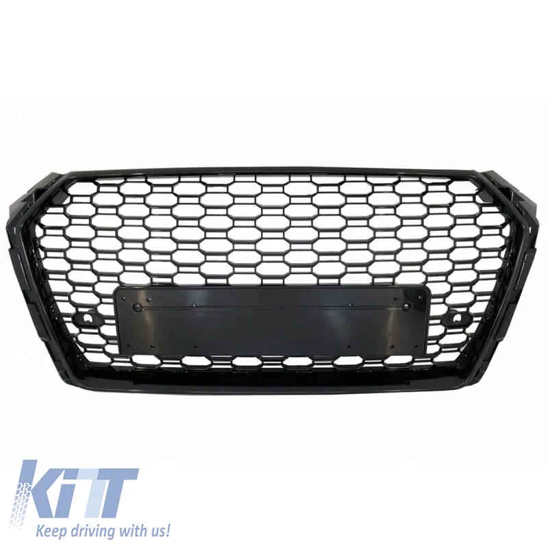 Front Grille suitable for Audi A4 B9 16-19 RS4 Look Honeycomb Glossy Black 1 Pc